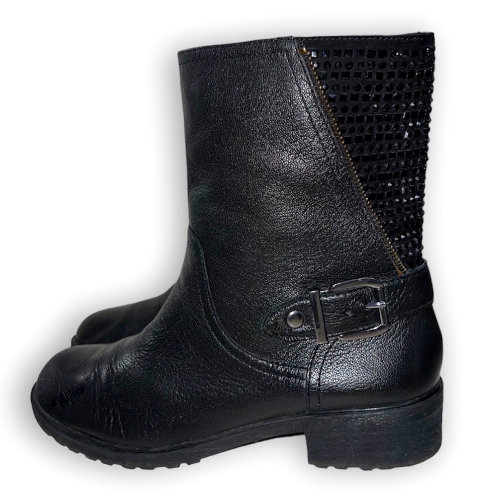 GIANNI BINI Biker Boots w Bling sparkly black leather moto ankle boots Size 8.5